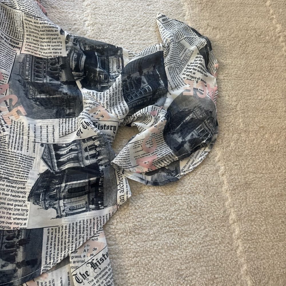 Trendy Newspaper Print Button Down Shirt - Picture 8 of 8